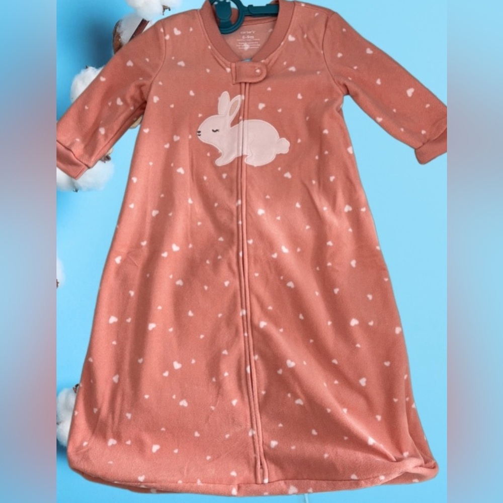 NEW Carter’s BUNNY Sleep Sack Full Zip Peach Pink 6-9m Baby